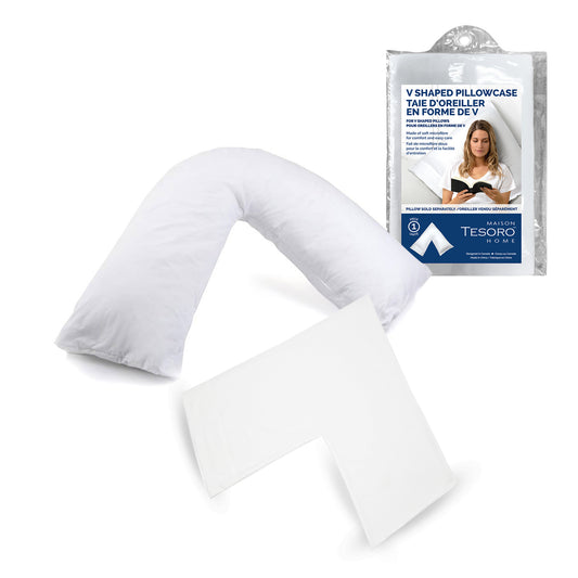 2 Piece V-Shape Bed Pillow and Pillowcase set. Designed for Back, Stomach or Side Sleepers