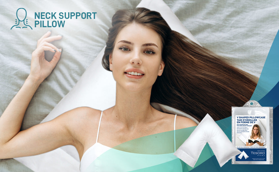 2 Piece V-Shape Bed Pillow and Pillowcase set. Designed for Back, Stomach or Side Sleepers