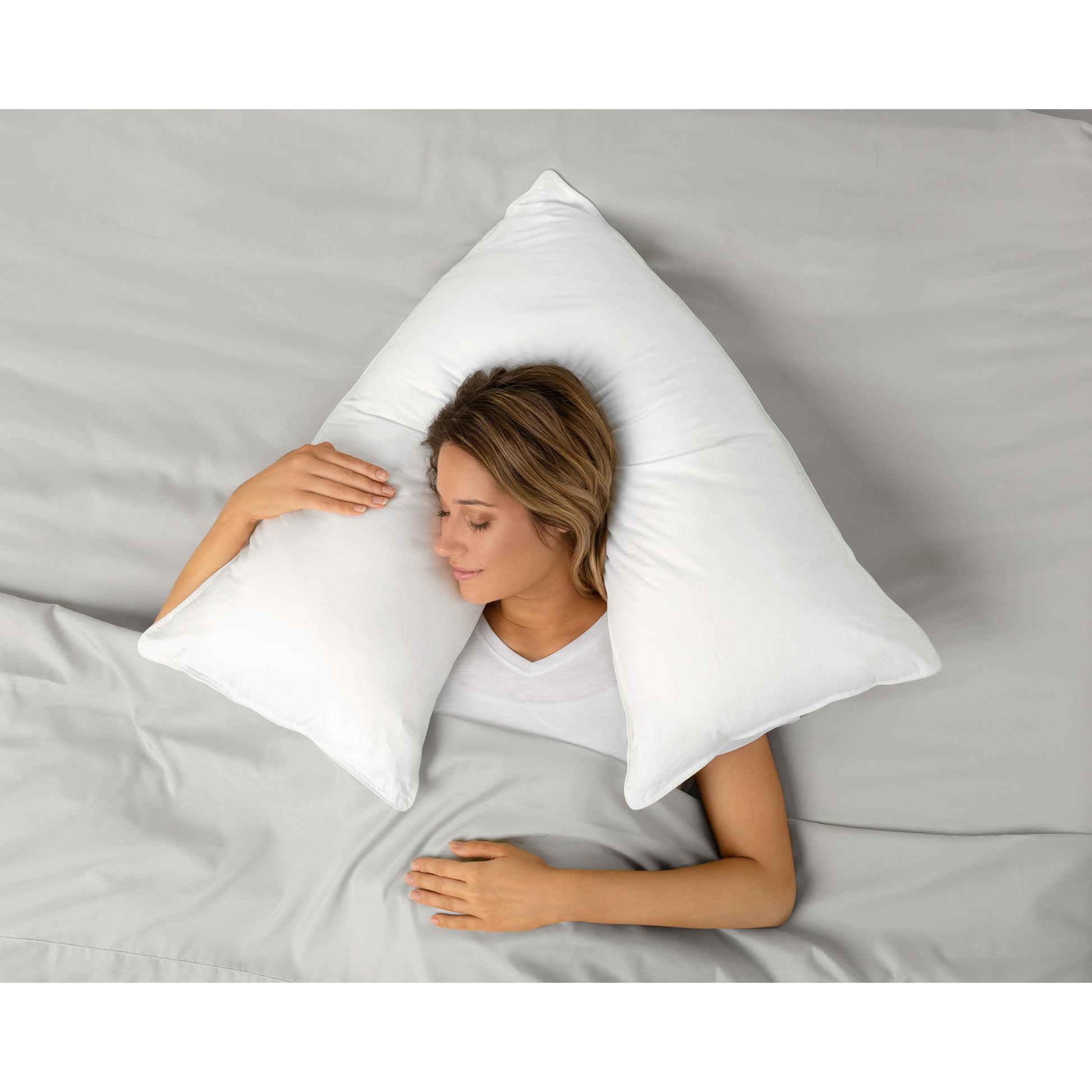 Woven V-Shape Hotel Collection Bed Pillow, Queen Size. Designed for Back, Stomach or Side Sleepers, 30x15x15, White, 100% Cotton
