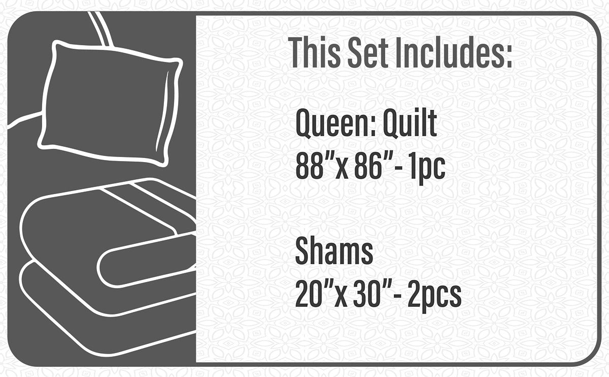 Woven Quilt 3 Piece Double/Queen Blue Patchwork