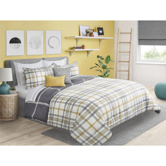 Woven Reversible Printed Comforter Bedding Set Twin 2 Piece,Textured Plaid