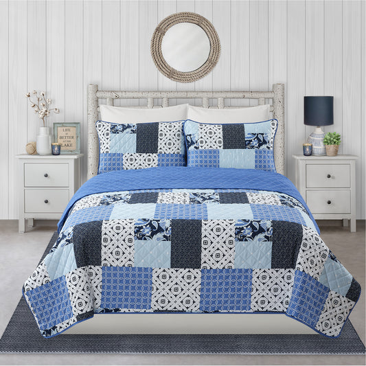 Woven Quilt 2 Piece Twin Blue Patchwork