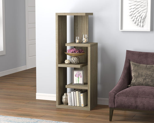 Bookshelf Dark Taupe 4 Staggered Shelves Concept - DecoElegance - Standing Shelf