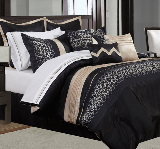 Comforter 7 Piece Set Cavali Double Black - DecoElegance - Bedding Comforter Set