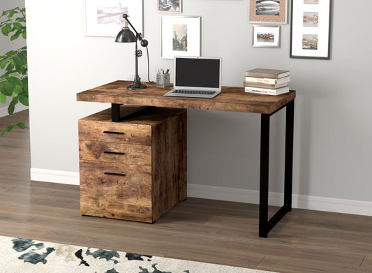 Computer Gaming Desk Brown Reclaimed Wood 3 Drawers Black Metal - DecoElegance - Desk
