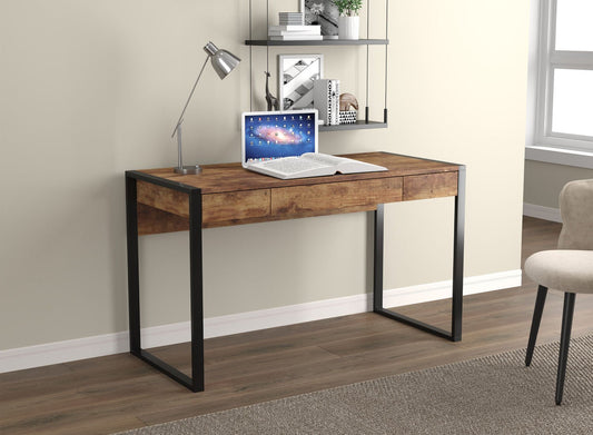 Computer Gaming Desk Brown Reclaimed Wood 3 Drawers Black Metal - DecoElegance - Desk