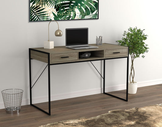 Computer Gaming Desk Dark Taupe 2 Drawers 1 Shelf Black Metal - DecoElegance - Desk