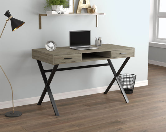 Computer Gaming Desk Dark Taupe 2 Drawers 1 Shelf Black Metal - DecoElegance - Desk