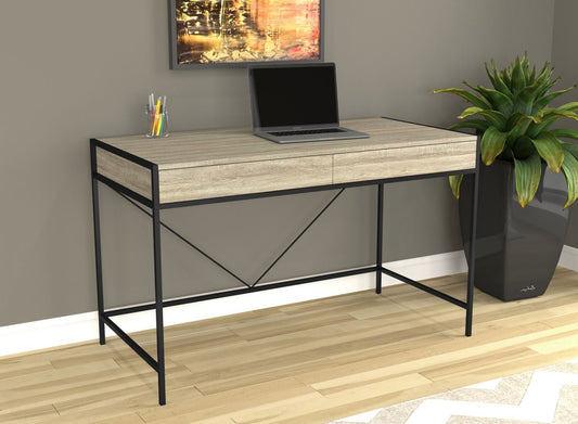 Computer Gaming Desk Dark Taupe 2 Drawers Black Metal - DecoElegance - Desk