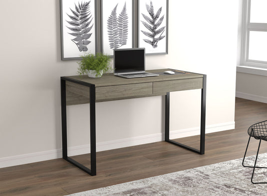 Computer Gaming Desk Dark Taupe 2 Drawers Black Metal - DecoElegance - Desk