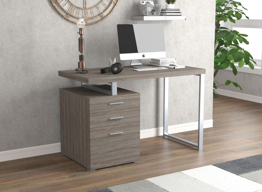 Computer Gaming Desk Dark Taupe 3 Drawers Silver Metal - DecoElegance - Desk