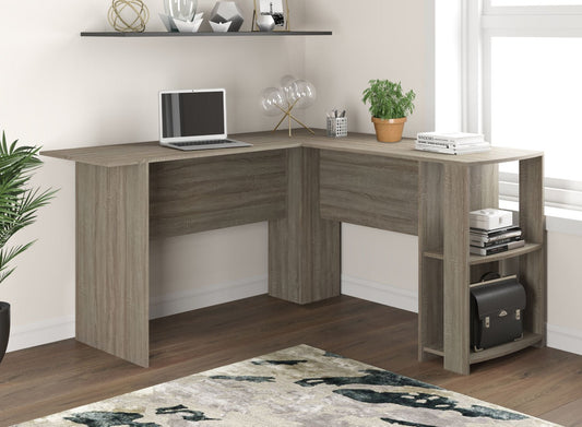 Computer Gaming Desk Dark Taupe L-Shaped 2 Shelves - DecoElegance - Desk
