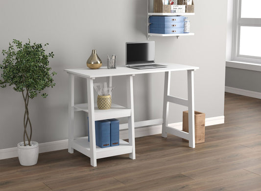Computer Gaming Desk White 2 Open Concept Shelves - DecoElegance - Desk