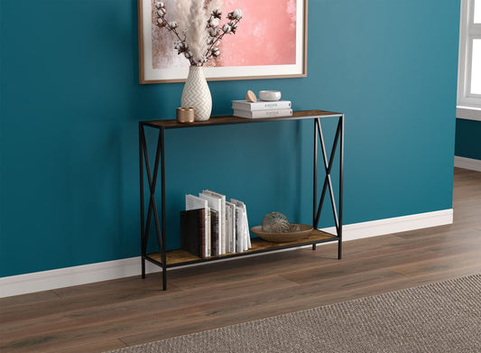 Console Sofa Table Brown Reclaimed Wood 1 Shelf Black Metal - DecoElegance - Sofa Console Table