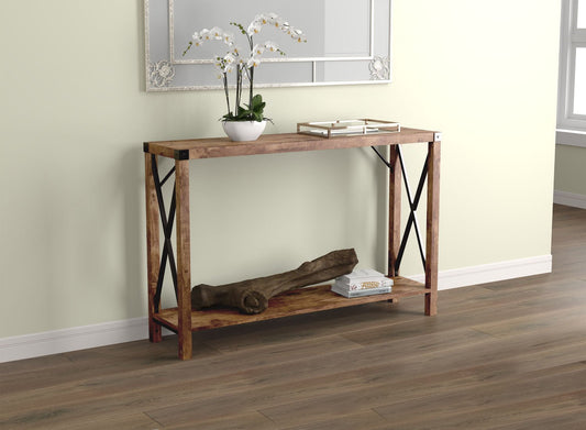 Console Sofa Table Brown Reclaimed Wood 1 Shelf Metal Sides - DecoElegance - Sofa Console Table