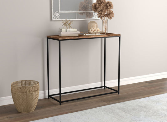 Console Sofa Table Brown Reclaimed Wood Black Metal - DecoElegance - Sofa Console Table