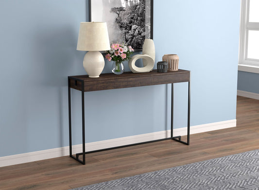 Console Sofa Table Dark Brown Reclaimed Wood Black Metal - DecoElegance - Sofa Console Table
