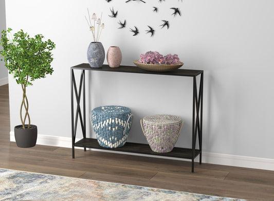 Console Sofa Table Dark Grey Wood Look 1 Shelf Black Metal - DecoElegance - Sofa Console Table