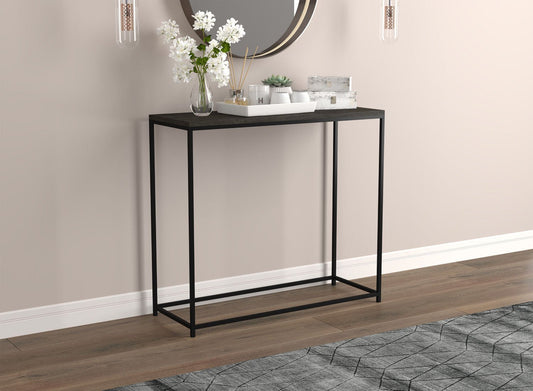 Console Sofa Table Dark Grey Wood Look Black Metal Base - DecoElegance - Sofa Console Table