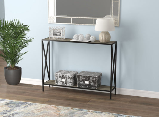 Console Sofa Table Dark Taupe 1 Shelf Black Metal Base - DecoElegance - Sofa Console Table