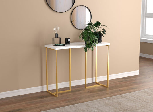 Console Sofa Table Marble Look Gold Metal Frame - DecoElegance - Sofa Console Table