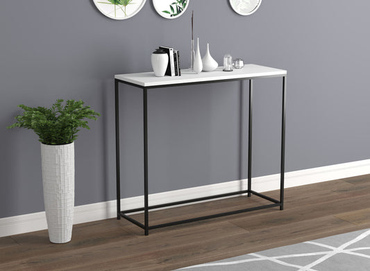 Console Sofa Table White Top Black Metal Base - DecoElegance - Sofa Console Table