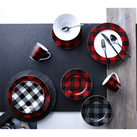 Dinnerware Set 16 Piece Buffalo Plaid Red/Black, Service for 4 - DecoElegance - Dinnerware Set