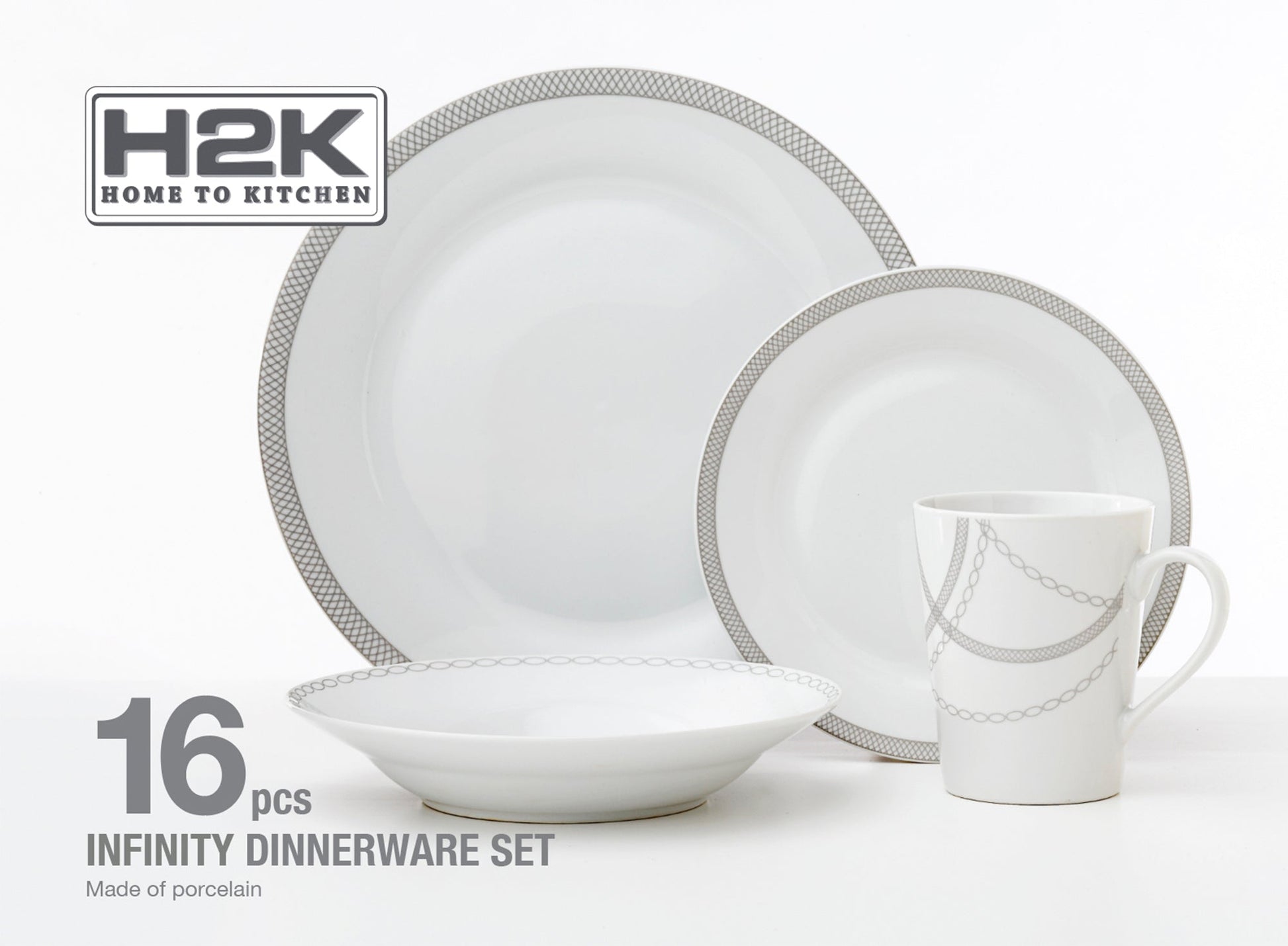 Dinnerware Set 16 Piece Round Rim Infinity, Service for 4 - DecoElegance - Dinnerware Set