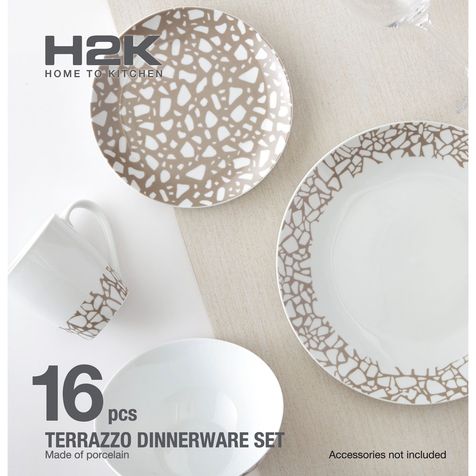 Dinnerware Set 16 Piece Terrazzo Beige, Service for 4 - DecoElegance - Dinnerware Set