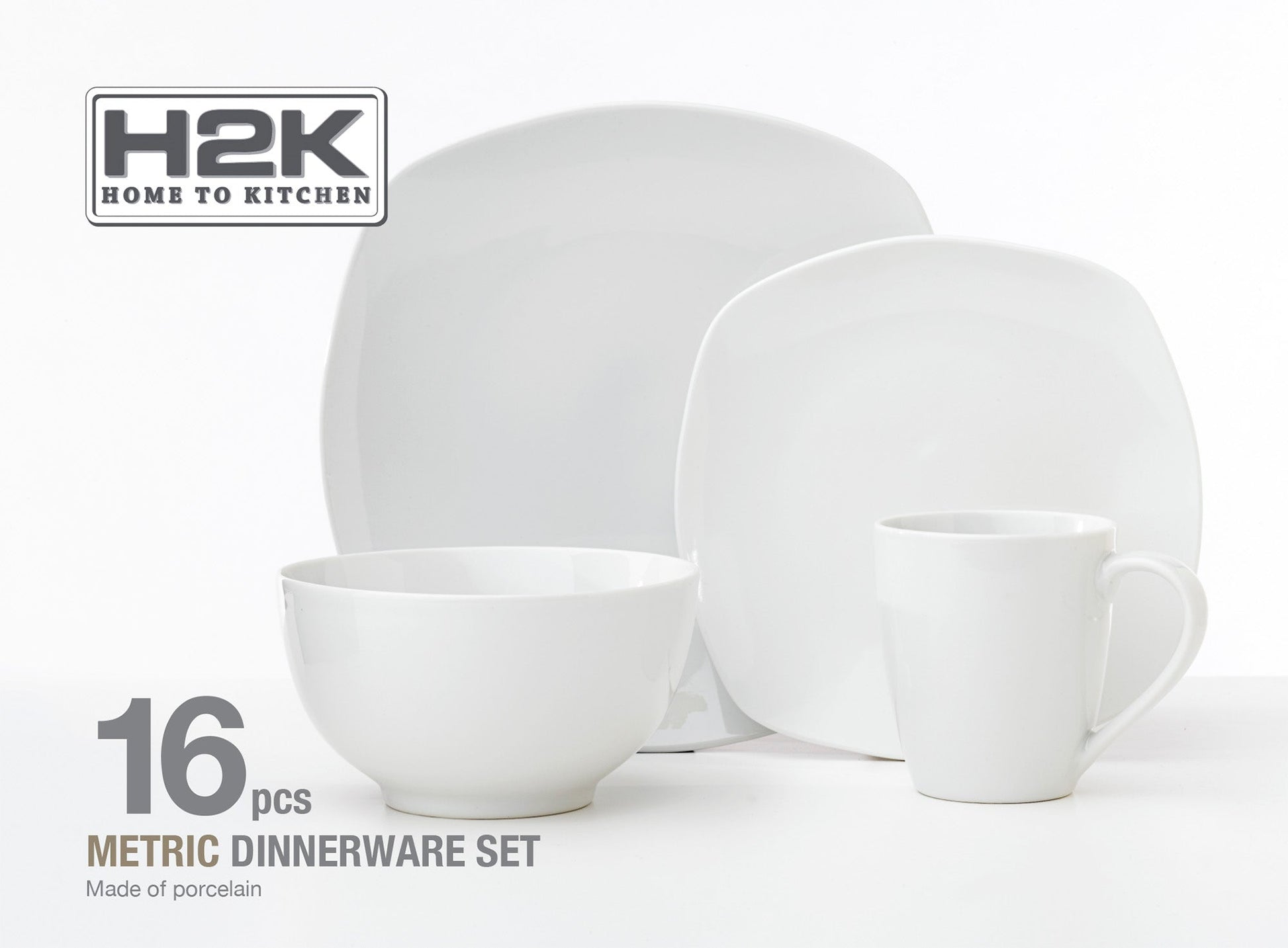 Dinnerware Set 16 Piece White Metric, Service for 4 - DecoElegance - Dinnerware Set