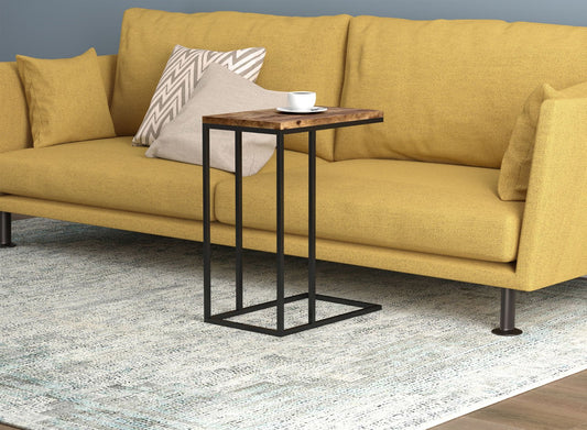 End Accent Table C-Shaped Brown Reclaimed Wood Black Metal - DecoElegance - End Accent Table