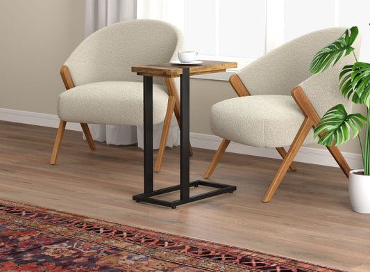 End Accent Table C-Shaped Brown Reclaimed Wood Black Metal - DecoElegance - End Accent Table