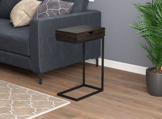 End Accent Table C-Shaped Dark Grey Wood 1 Drawer Black Metal - DecoElegance - End Accent Table