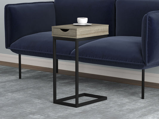 End Accent Table C-Shaped Dark Taupe 1 Drawer Black Metal - DecoElegance - End Accent Table