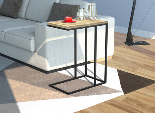 End Accent Table C-Shaped Reclaimed Wood Black Metal - DecoElegance - End Accent Table