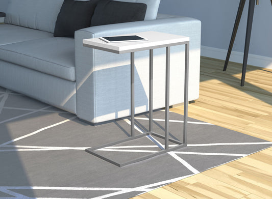 End Accent Table C-Shaped White Silver Metal - DecoElegance - End Accent Table