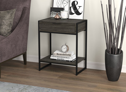 End Accent Table Dark Grey 1 Drawer 1 Shelf Black Metal - DecoElegance - End Accent Table
