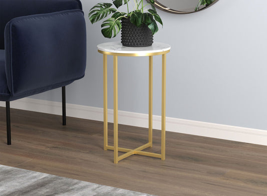 End Accent Table Marble Round Gold Metal - DecoElegance - End Accent Table