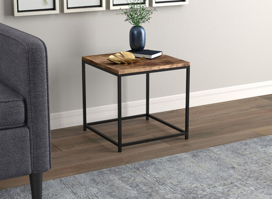 End Accent Table Square Brown Reclaimed Wood Black Metal - DecoElegance - End Accent Table