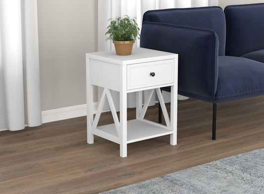 End Accent Table White 1 Drawer 1 Shelf - DecoElegance - End Accent Table