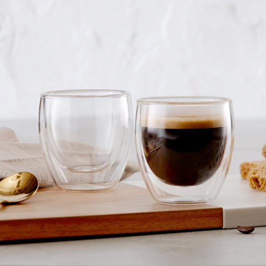 Espresso Insulated Double-Wall Glass Coffee Tea Hot or Cold Beverage Mug 2 Piece Set 95ml, Barista - DecoElegance - Coffee & Tea Cups
