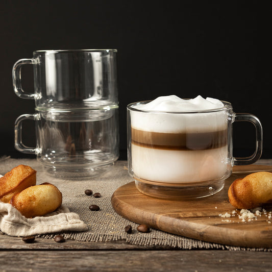 Insulated Double-Wall Glass Coffee Tea Hot or Cold Beverage Mug 2 Piece Set 500ml, Barista - DecoElegance - Coffee & Tea Cups