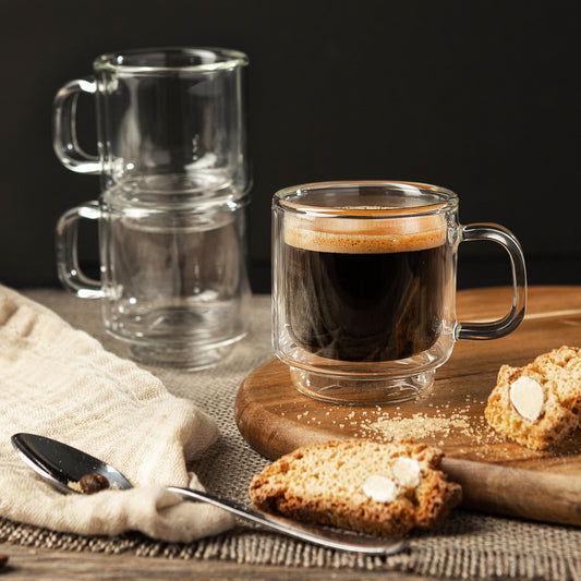 Insulated Double-Wall Glass Coffee Tea Hot or Cold Beverage Mug 2 Piece Set 90ml, Barista - DecoElegance - Coffee & Tea Cups