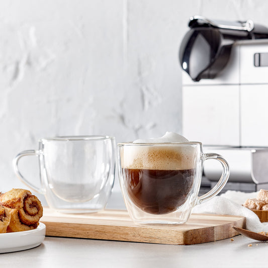 Insulated Double-Wall Glass Coffee Tea Hot or Cold Beverage Mug 4 Piece Set 225ml, Barista - DecoElegance - Coffee & Tea Cups