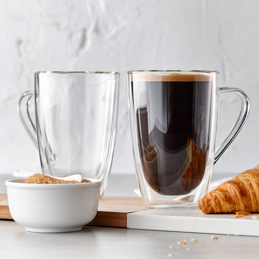 Insulated Double-Wall Glass Coffee Tea Hot or Cold Beverage Mug 4 Piece Set 350ml, Barista - DecoElegance - Coffee & Tea Cups