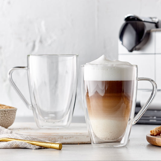 Insulated Double-Wall Glass Coffee Tea Hot or Cold Beverage Mug 4 Piece Set 435ml, Barista - DecoElegance - Coffee & Tea Cups