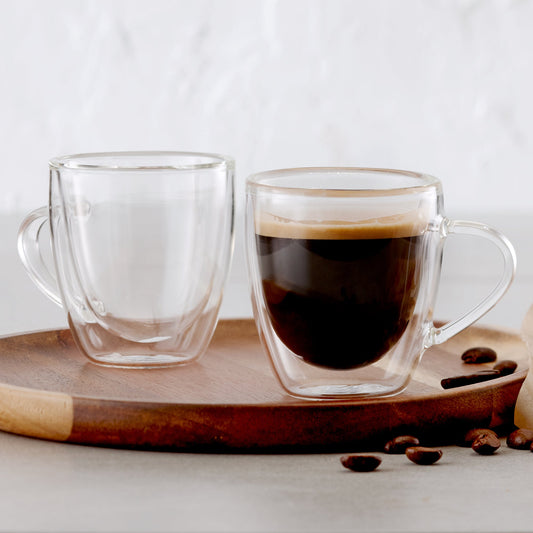 Insulated Double-Wall Glass Coffee Tea Hot or Cold Beverage Mug 4 Piece Set 75ml, Barista - DecoElegance - Coffee & Tea Cups