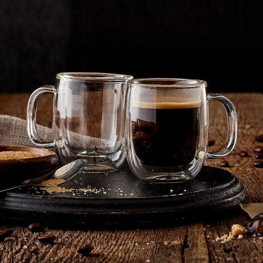 Insulated Double-Wall Glass Coffee Tea Hot or Cold Beverage Mug 4 Piece Set 80ml, Barista - DecoElegance - Coffee & Tea Cups
