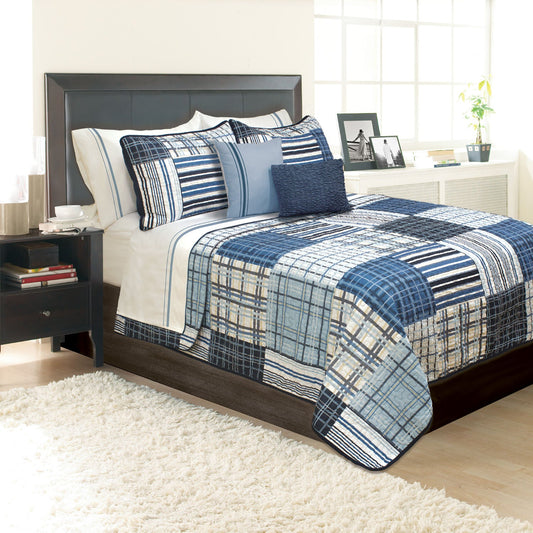 Quilt 3 Piece Set Duncan Double/Queen Navy - DecoElegance - Bedding Quilt Set