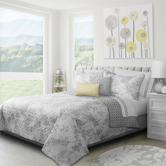Quilt Bedding Set Woven 3 Piece Set Double/Queen Transitions Alloy - DecoElegance - Bedding Quilt Set